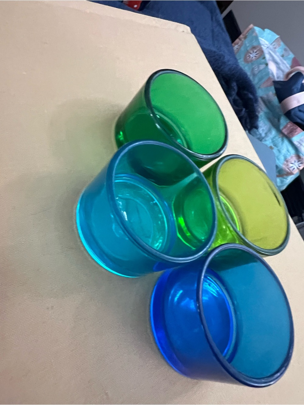 Set of 4 Colored Glass Votives - Blue, Teal, Green, Lime